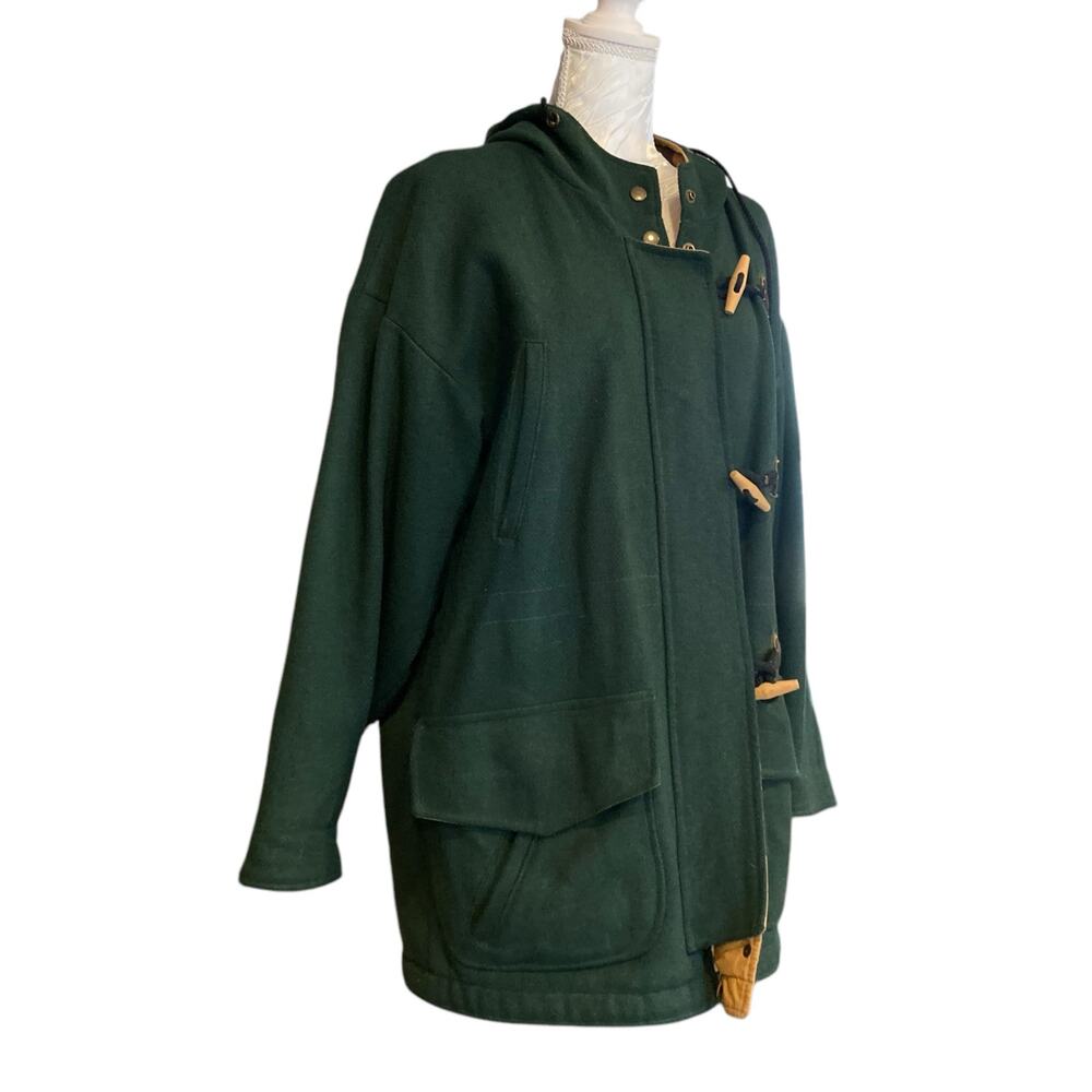 Vintage Forest Green Wool Toggle Duffle Coat Women’s Large Hooded Academia - Picture 3 of 16